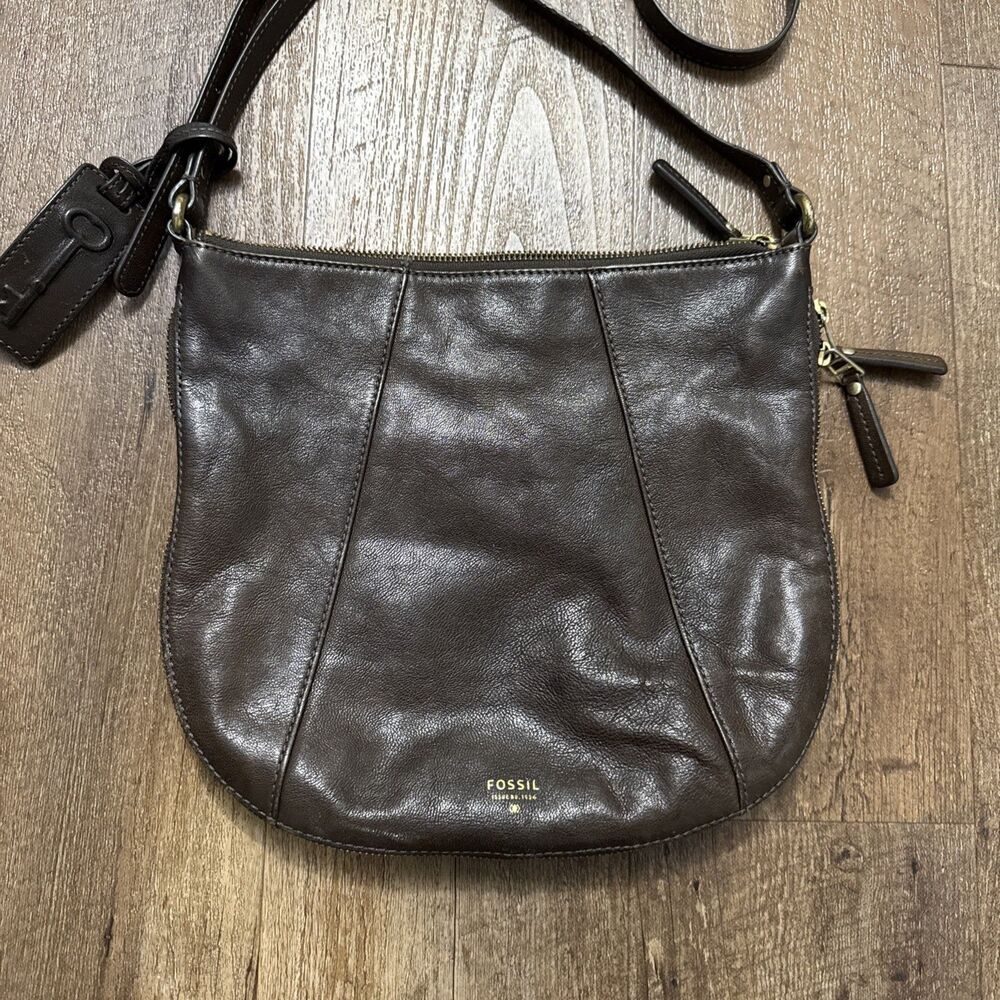 Fossil Gwen Saddle Bag Crossbody Leather Expandable Brown Purse - Picture 3 of 16